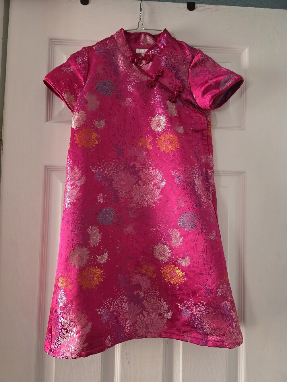 H&M Girls' Bright Pink Floral Satin Cheongsam Dress